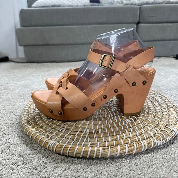 Kork-Ease Women’s Deborah Leather Studded Sandals Heeled Chunky in Tan 10 - Picture 4 of 16